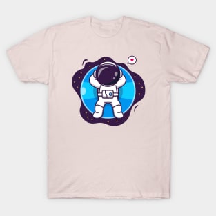 Cute Astronaut Floating With Balloon Cartoon T-Shirt